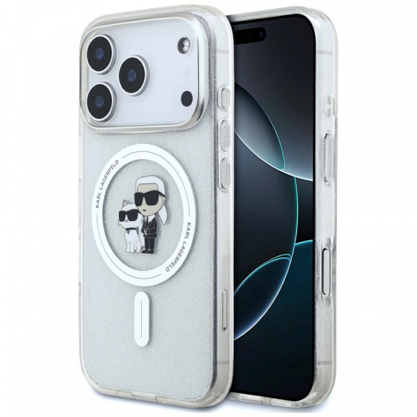 Husa MagSafe pentru Apple iPhone 18 Pro Max / 17 Pro Max, Karl Lagerfeld, IML Glitter Karl & Choupette, Transparenta