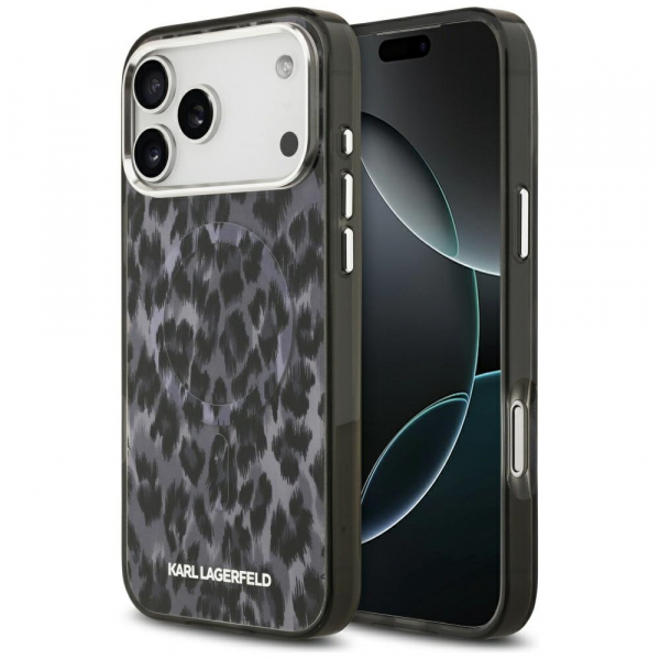 Husa MagSafe pentru Apple iPhone 18 Pro Max / 17 Pro Max, Karl Lagerfeld, IML Leopard Pattern, Neagra