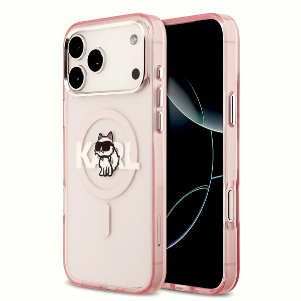 Husa MagSafe pentru Apple iPhone 18 Pro Max / 17 Pro Max, Karl Lagerfeld, IML Sketch Logo Choupette, Roz