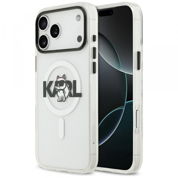 Husa MagSafe pentru Apple iPhone 18 Pro Max / 17 Pro Max, Karl Lagerfeld, IML Sketch Logo Choupette, Transparenta