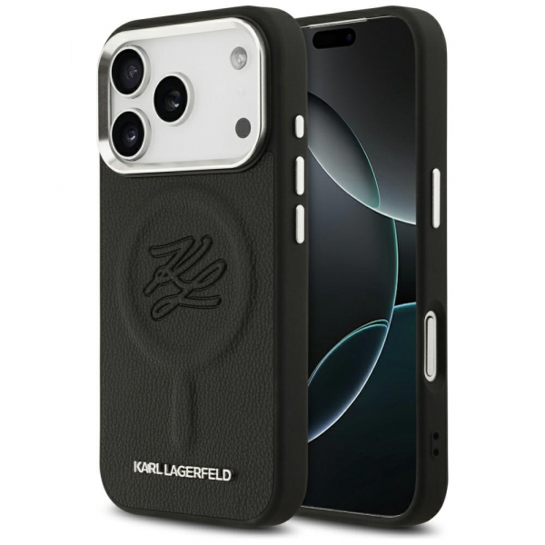 Husa MagSafe pentru Apple iPhone 18 Pro Max / 17 Pro Max, Karl Lagerfeld, Initial & Metal Logo, Neagra