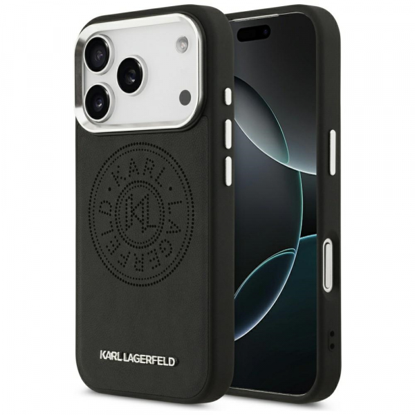 Husa MagSafe pentru Apple iPhone 18 Pro Max / 17 Pro Max, Karl Lagerfeld, Point & Metal Logo, Neagra