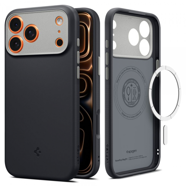Husa MagSafe pentru Apple iPhone 18 Pro Max / 17 Pro Max, Spigen, Caseology Nano Pop, Neagra ACS10262