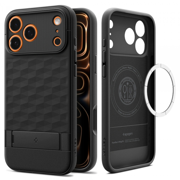 Husa MagSafe pentru Apple iPhone 18 Pro Max / 17 Pro Max, Spigen, Caseology Parallax S, Neagra Mata ACS09911