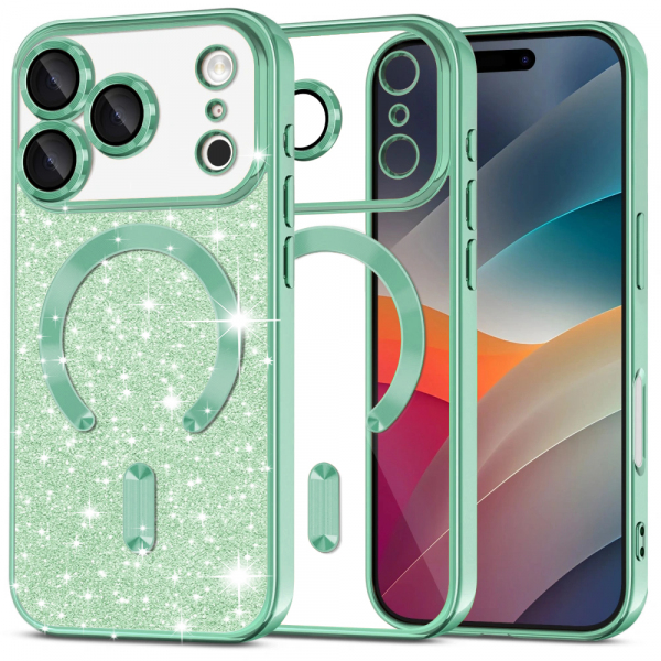 Husa MagSafe pentru Apple iPhone 18 Pro Max / 17 Pro Max, Techsuit, Luxury Glitter, Verde Deschis