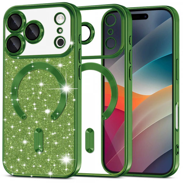 Husa MagSafe pentru Apple iPhone 18 Pro Max / 17 Pro Max, Techsuit, Luxury Glitter, Verde Inchis