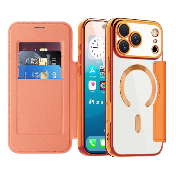 Husa MagSafe pentru Apple iPhone 18 Pro Max / 17 Pro Max, Techsuit, SmartMag Book, Portocalie