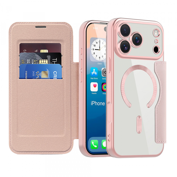 Husa MagSafe pentru Apple iPhone 18 Pro Max / 17 Pro Max, Techsuit, SmartMag Book, Roz
