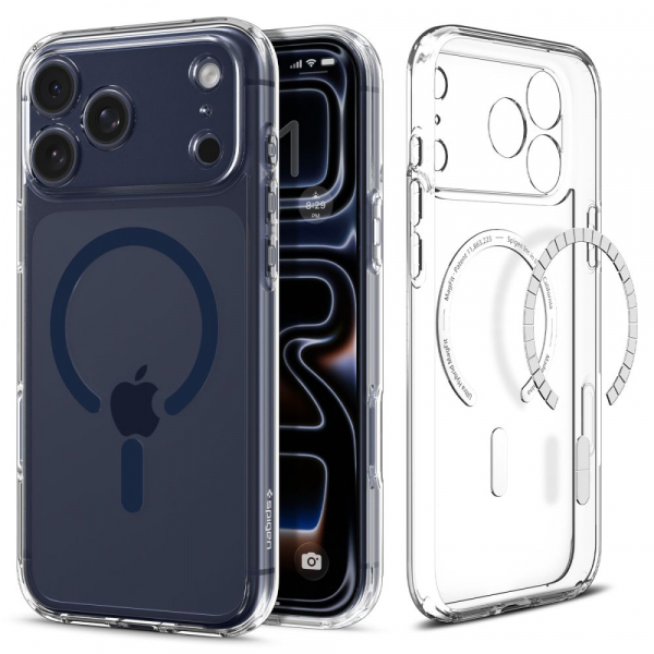 Husa MagSafe pentru Apple iPhone 18 Pro / 17 Pro, Spigen, Ultra Hybrid, Transparenta Bleumarin ACS11111