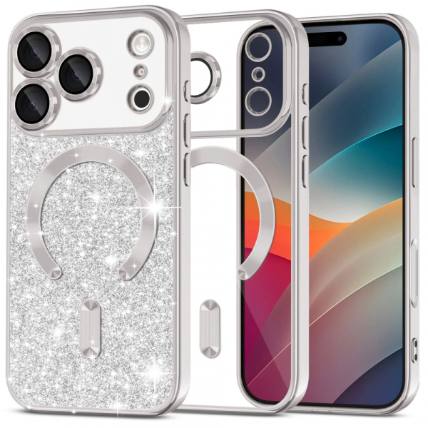 Husa MagSafe pentru Apple iPhone 18 Pro / 17 Pro, Techsuit, Luxury Glitter, Argintie
