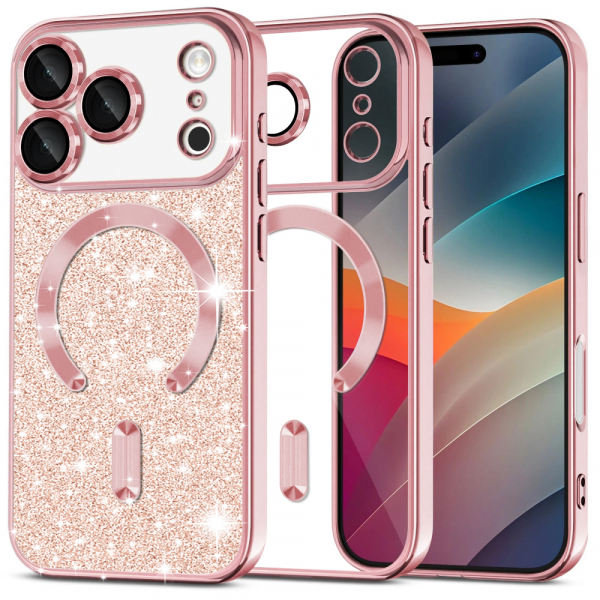 Husa MagSafe pentru Apple iPhone 18 Pro / 17 Pro, Techsuit, Luxury Glitter, Roz Aurie