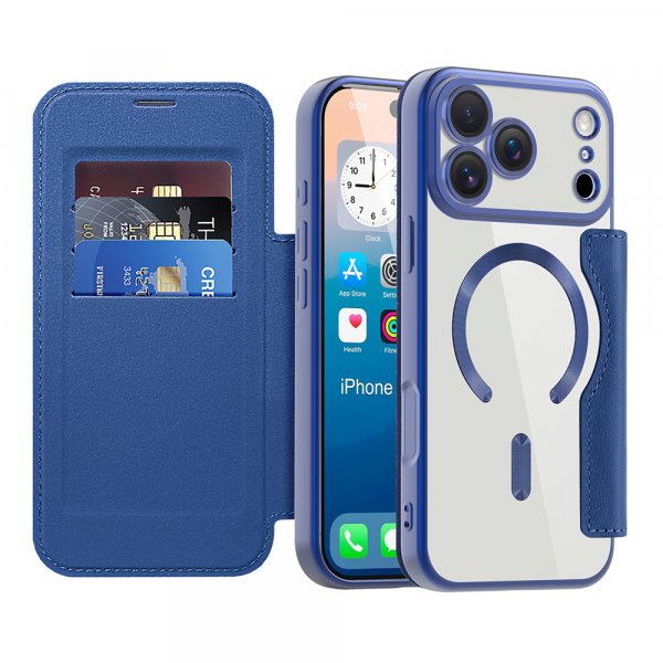 Husa MagSafe pentru Apple iPhone 18 Pro / 17 Pro, Techsuit, SmartMag Book, Albastra