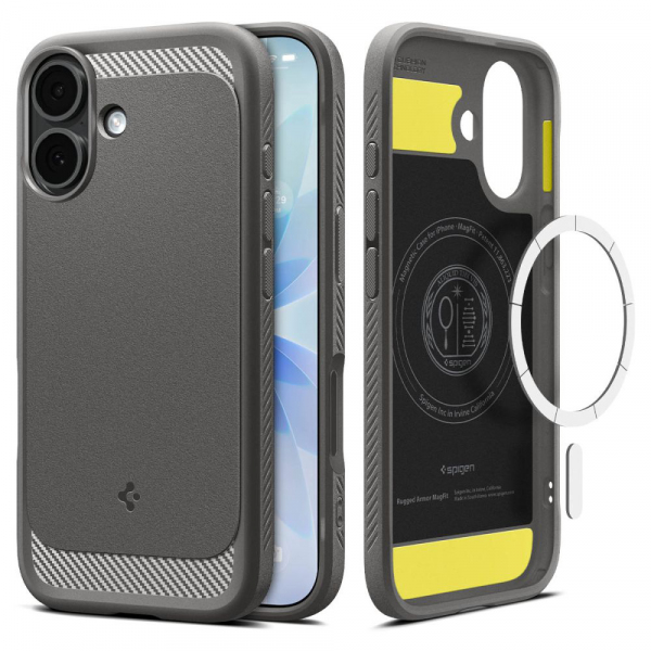 Husa MagSafe pentru Apple iPhone 17, Spigen, Rugged Armor, Gri ACS10368