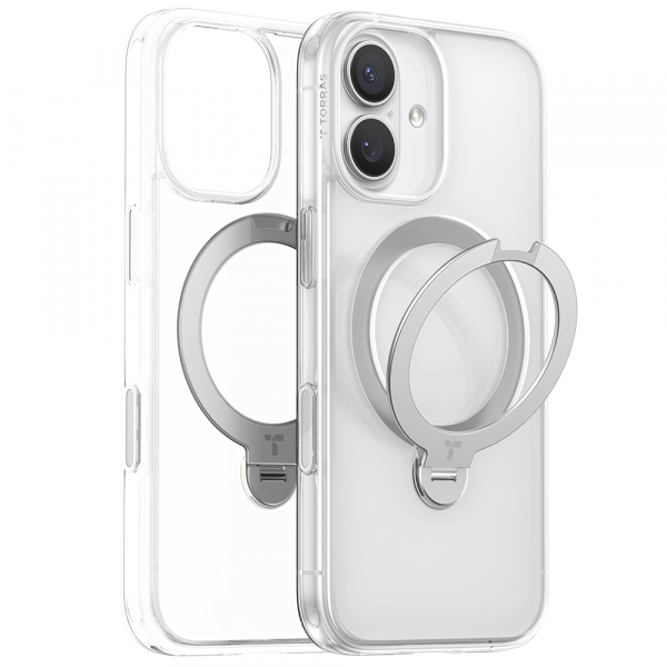 Husa MagSafe pentru Apple iPhone 17, Torras, Ostand Spin, Transparenta