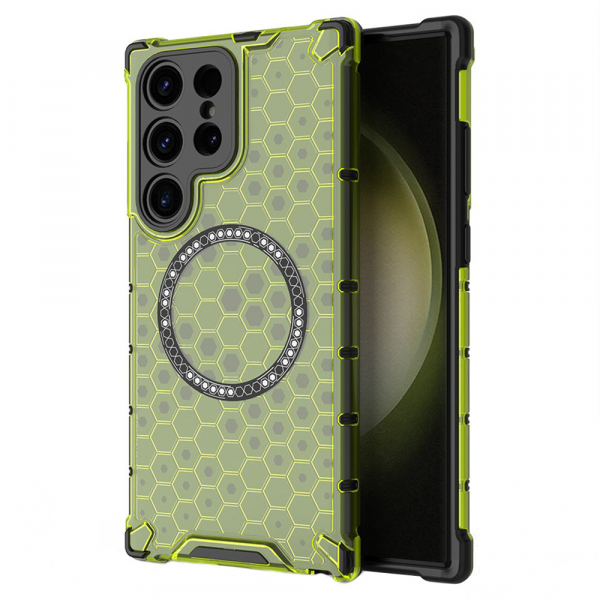 Husa MagSafe pentru Samsung Galaxy S24 Ultra S928, Techsuit, HoneyComb Shield, Verde