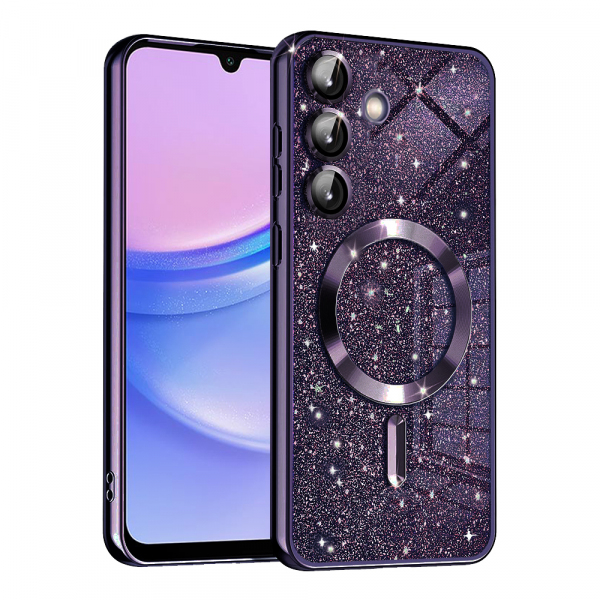 Husa MagSafe pentru Samsung Galaxy A15 5G A156 / A15 A155, Techsuit, Luxury Glitter, Mov Inchis