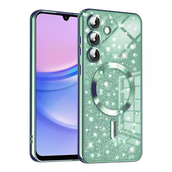 Husa MagSafe pentru Samsung Galaxy A15 5G A156 / A15 A155, Techsuit, Luxury Glitter, Verde Deschis