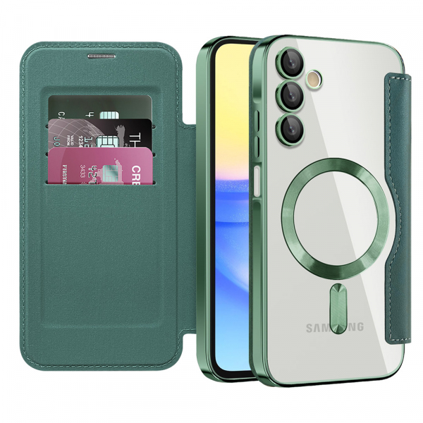 Husa MagSafe pentru Samsung Galaxy A15 5G A156 / A15 A155, Techsuit, SmartMag Book, Verde