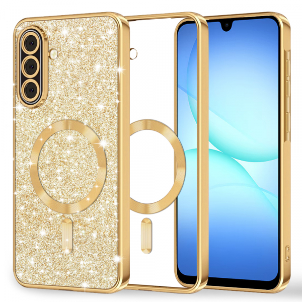 Husa MagSafe pentru Samsung Galaxy A18 5G A186 / A18 4G A185 / F17 / M17 / A17 4G A175, Techsuit, Luxury Glitter, Aurie