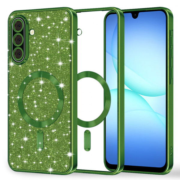 Husa MagSafe pentru Samsung Galaxy A18 5G A186 / A18 4G A185 / F17 / M17 / A17 4G A175, Techsuit, Luxury Glitter, Verde Inchis