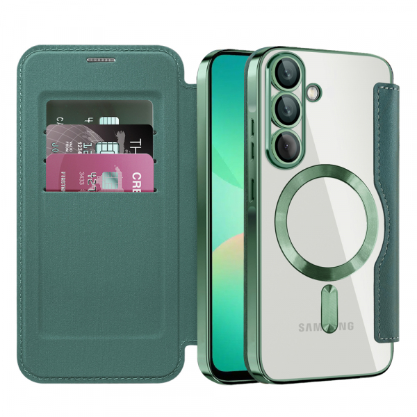Husa MagSafe pentru Samsung Galaxy A26 A266, Techsuit, SmartMag Book, Verde