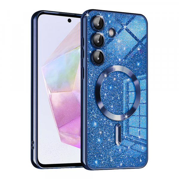 Husa MagSafe pentru Samsung Galaxy A35 5G A356, Techsuit, Luxury Glitter, Albastra Inchis