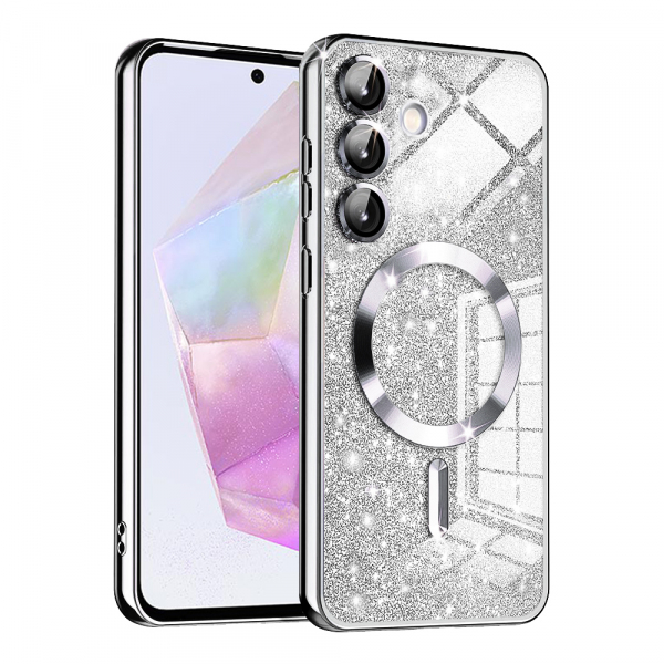 Husa MagSafe pentru Samsung Galaxy A35 5G A356, Techsuit, Luxury Glitter, Argintie