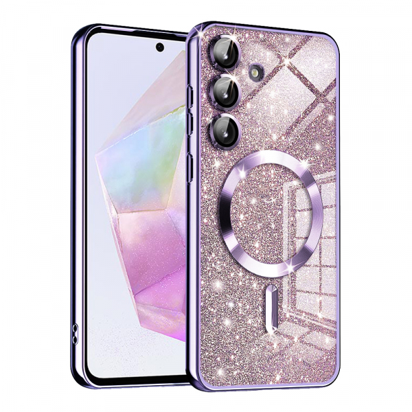 Husa MagSafe pentru Samsung Galaxy A35 5G A356, Techsuit, Luxury Glitter, Mov Deschis