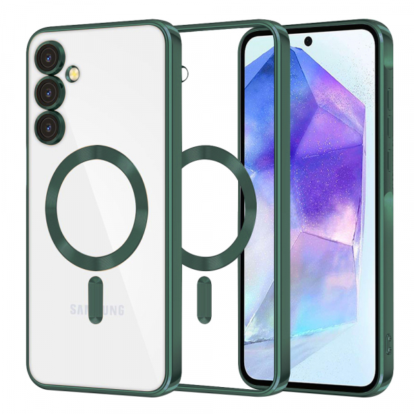 Husa MagSafe pentru Samsung Galaxy A55 5G A556, Techsuit, Luxury Crystal, Verde Inchis