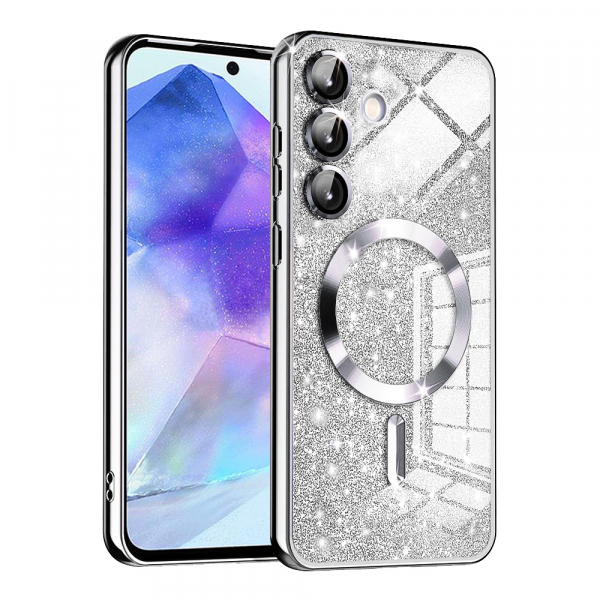 Husa MagSafe pentru Samsung Galaxy A55 5G A556, Techsuit, Luxury Glitter, Argintie