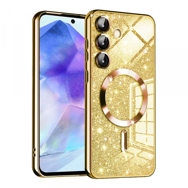 Husa MagSafe pentru Samsung Galaxy A55 5G A556, Techsuit, Luxury Glitter, Aurie