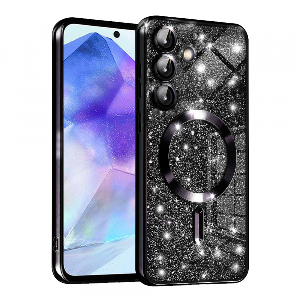 Husa MagSafe pentru Samsung Galaxy A55 5G A556, Techsuit, Luxury Glitter, Neagra