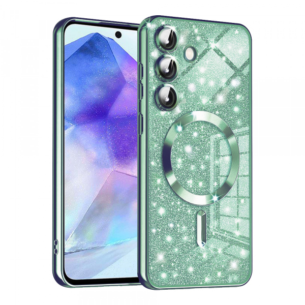 Husa MagSafe pentru Samsung Galaxy A55 5G A556, Techsuit, Luxury Glitter, Verde Deschis