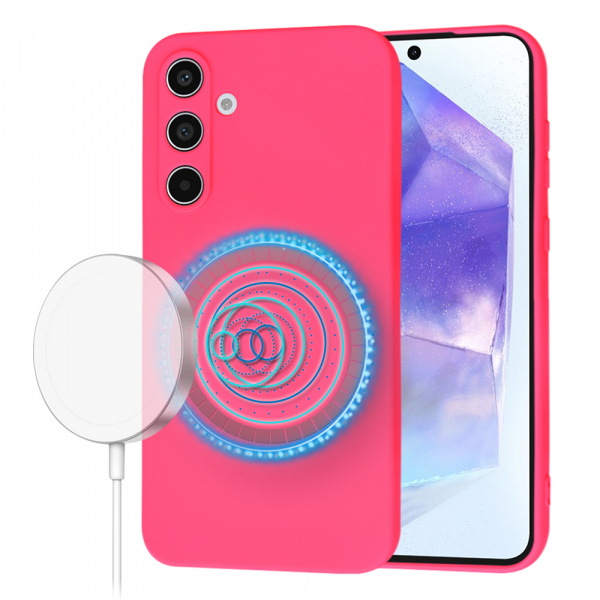 Husa MagSafe pentru Samsung Galaxy A55 5G A556, Techsuit, SoftFlex, Roz Inchis