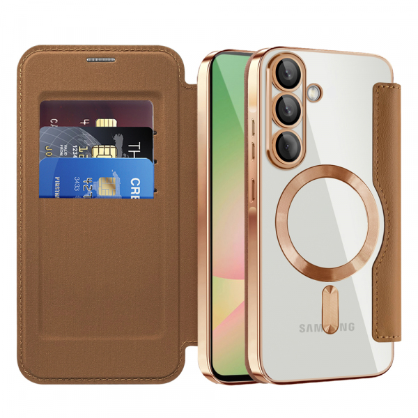 Husa MagSafe pentru Samsung Galaxy A56 A566, Techsuit, SmartMag Book, Maro