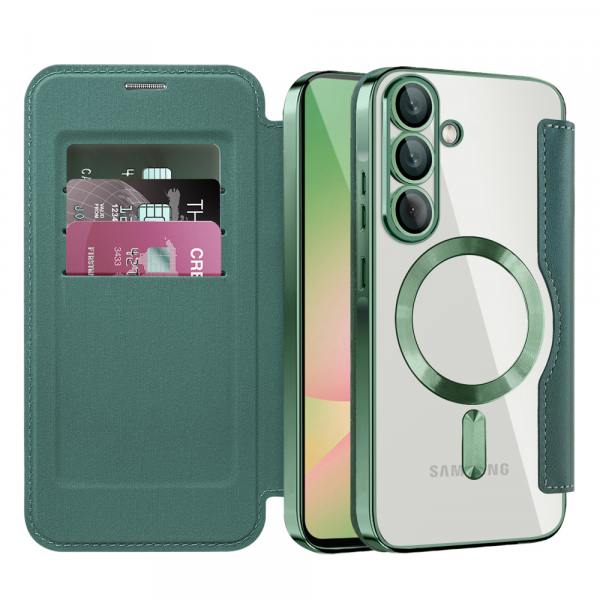 Husa MagSafe pentru Samsung Galaxy A56 A566, Techsuit, SmartMag Book, Verde