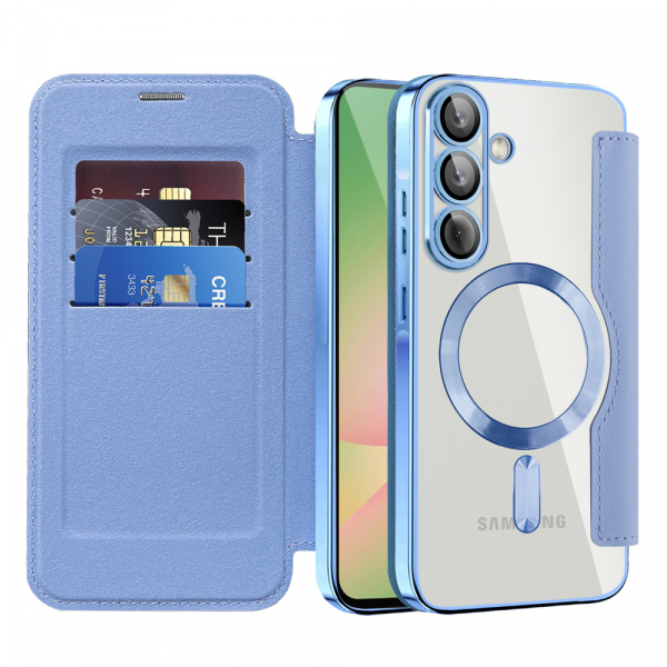 Husa MagSafe pentru Samsung Galaxy A57 5G, Techsuit, SmartMag Book, Bleu