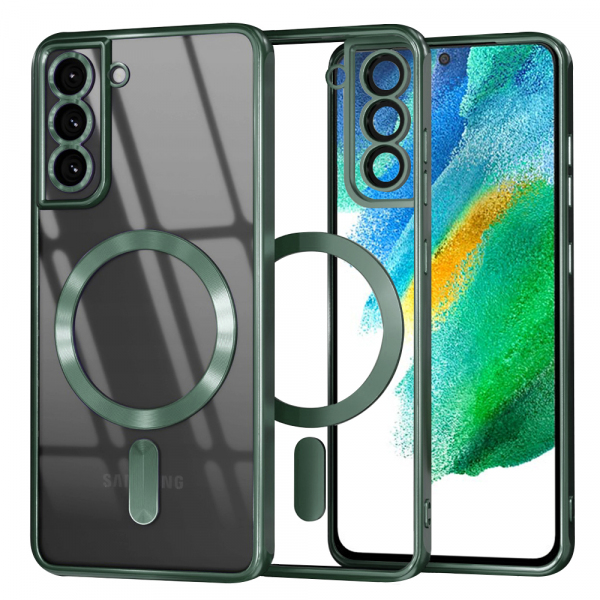 Husa MagSafe pentru Samsung Galaxy S21 FE 5G G990, Techsuit, Luxury Crystal, Verde Inchis