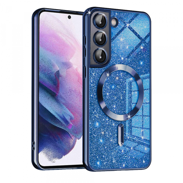 Husa MagSafe pentru Samsung Galaxy S21 FE 5G G990, Techsuit, Luxury Glitter, Albastra Inchis