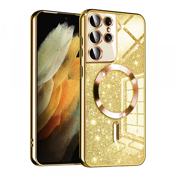 Husa MagSafe pentru Samsung Galaxy S21 Ultra 5G G998, Techsuit, Luxury Glitter, Aurie