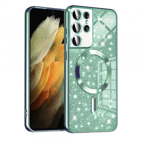 Husa MagSafe pentru Samsung Galaxy S21 Ultra 5G G998, Techsuit, Luxury Glitter, Verde Deschis