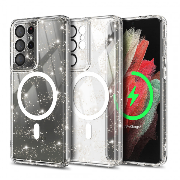 Husa MagSafe pentru Samsung Galaxy S21 Ultra 5G G998, Techsuit, SparkleSkin, Transparenta