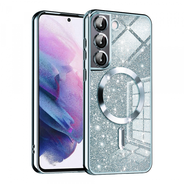Husa MagSafe pentru Samsung Galaxy S22 5G S901, Techsuit, Luxury Glitter, Bleu
