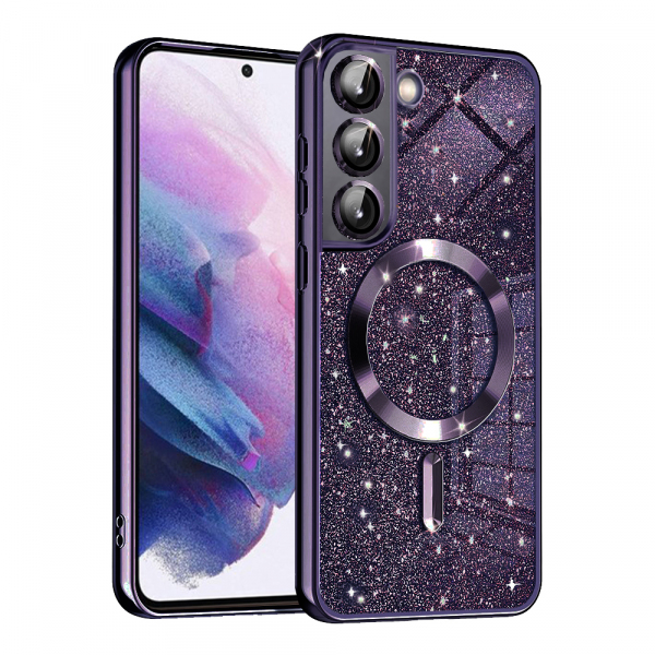 Husa MagSafe pentru Samsung Galaxy S22 5G S901, Techsuit, Luxury Glitter, Mov Inchis