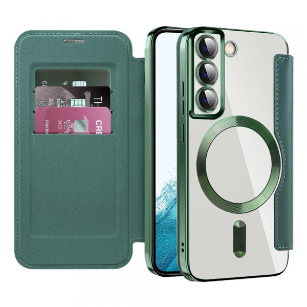 Husa MagSafe pentru Samsung Galaxy S22 5G S901, Techsuit, SmartMag Book, Verde