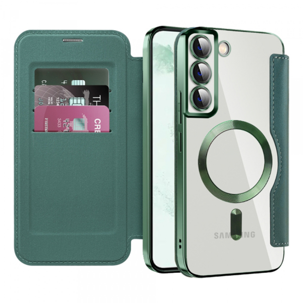 Husa MagSafe pentru Samsung Galaxy S22+ 5G S906, Techsuit, SmartMag Book, Verde