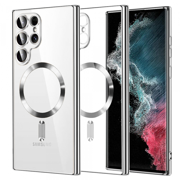 Husa MagSafe pentru Samsung Galaxy S22 Ultra 5G S908, Techsuit, Luxury Crystal, Argintie
