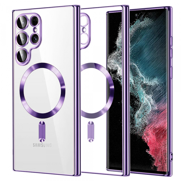 Husa MagSafe pentru Samsung Galaxy S22 Ultra 5G S908, Techsuit, Luxury Crystal, Mov Deschis