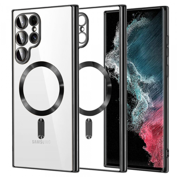 Husa MagSafe pentru Samsung Galaxy S22 Ultra 5G S908, Techsuit, Luxury Crystal, Neagra