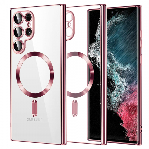 Husa MagSafe pentru Samsung Galaxy S22 Ultra 5G S908, Techsuit, Luxury Crystal, Roz